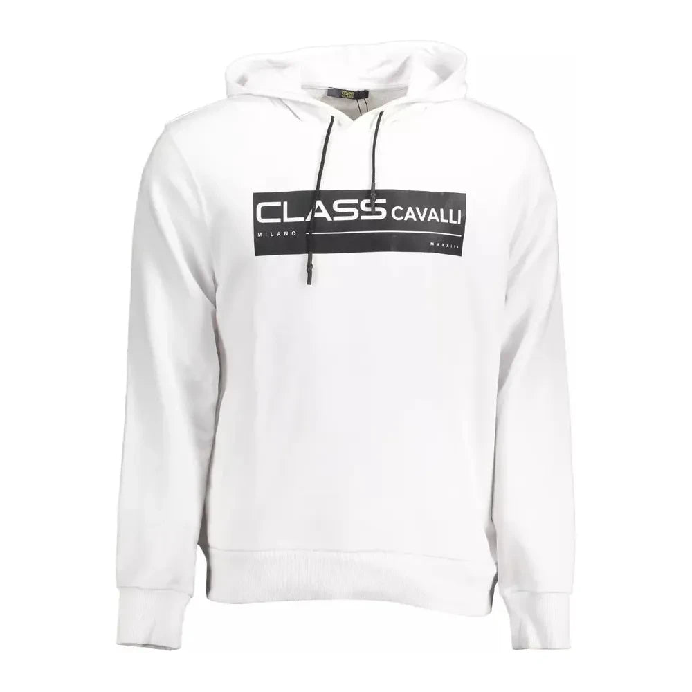 Cavalli Class Classy White Hooded Cotton Sweatshirt Cavalli Class