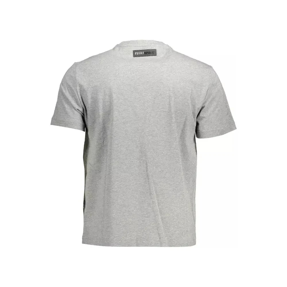 Plein Sport Sleek Gray Cotton Tee with Bold Details Plein Sport