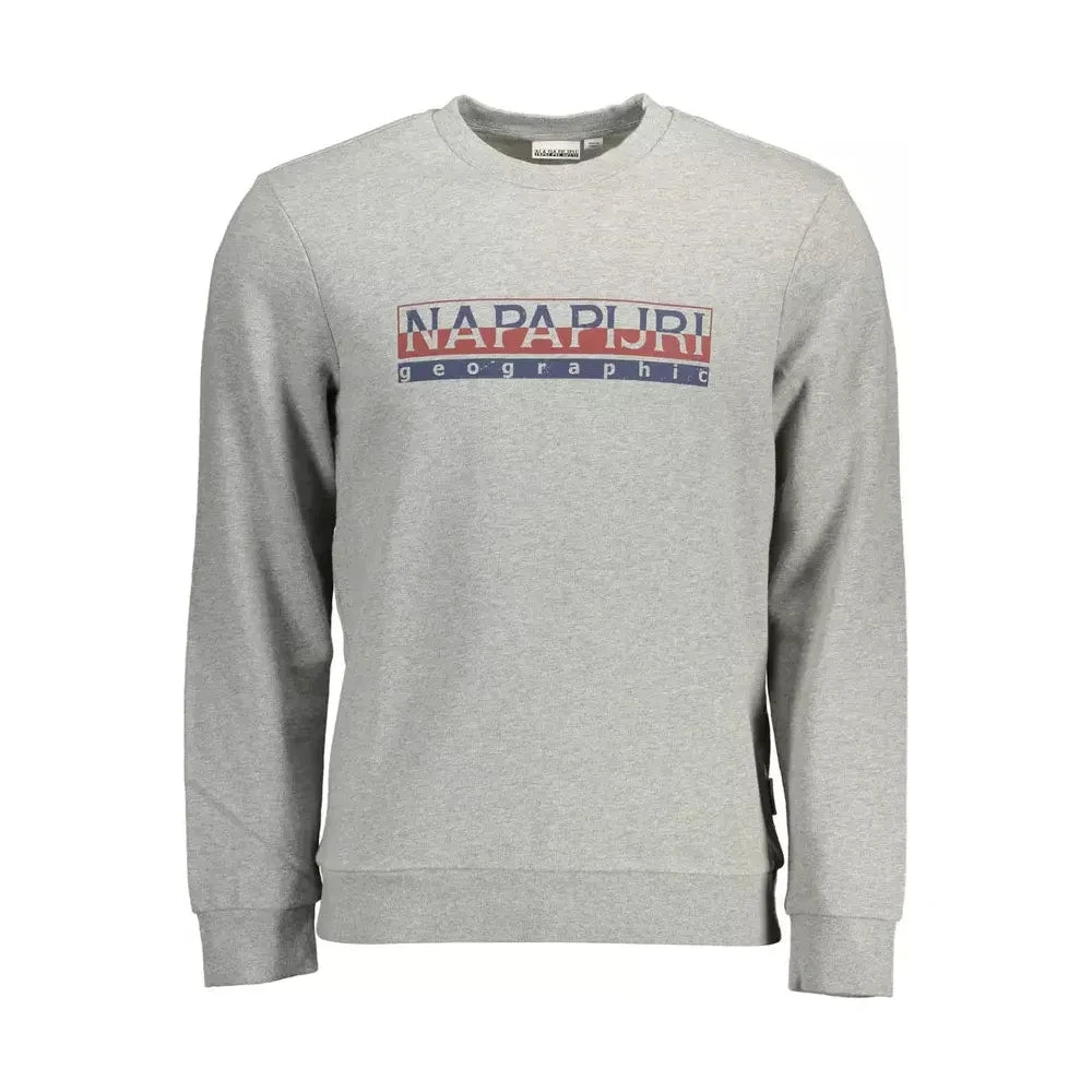 Napapijri Chic Gray Cotton Sweatshirt with Logo Print Napapijri