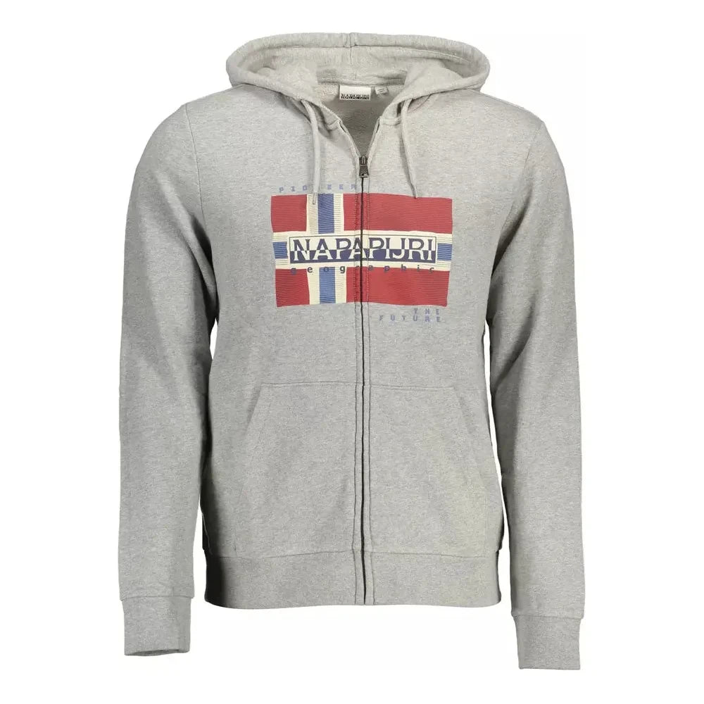 Napapijri Chic Gray Hooded Sweatshirt with Zip Pocket Napapijri