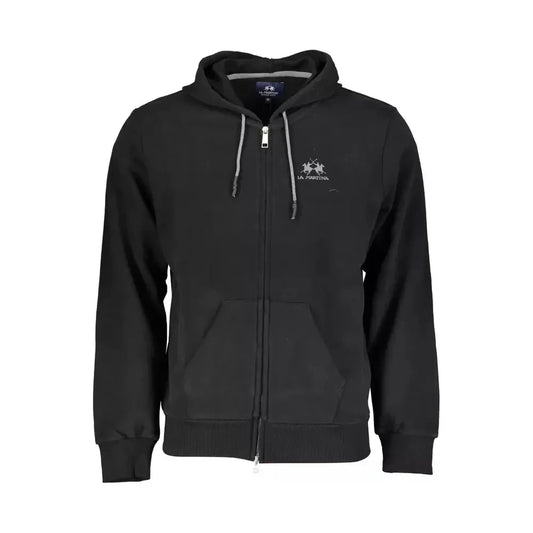 La Martina Elegant Black Cotton Hooded Sweatshirt La Martina