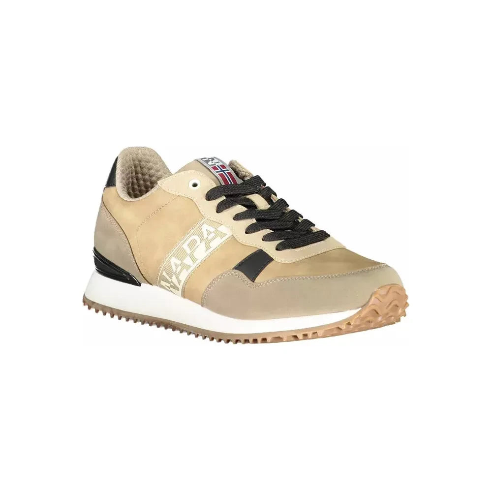 Napapijri Beige Lace-Up Sports Sneakers with Logo Accent Napapijri