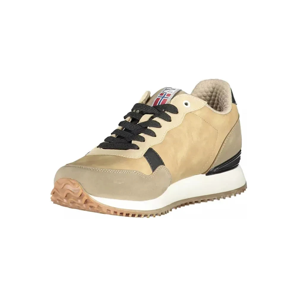 Napapijri Beige Lace-Up Sports Sneakers with Logo Accent Napapijri