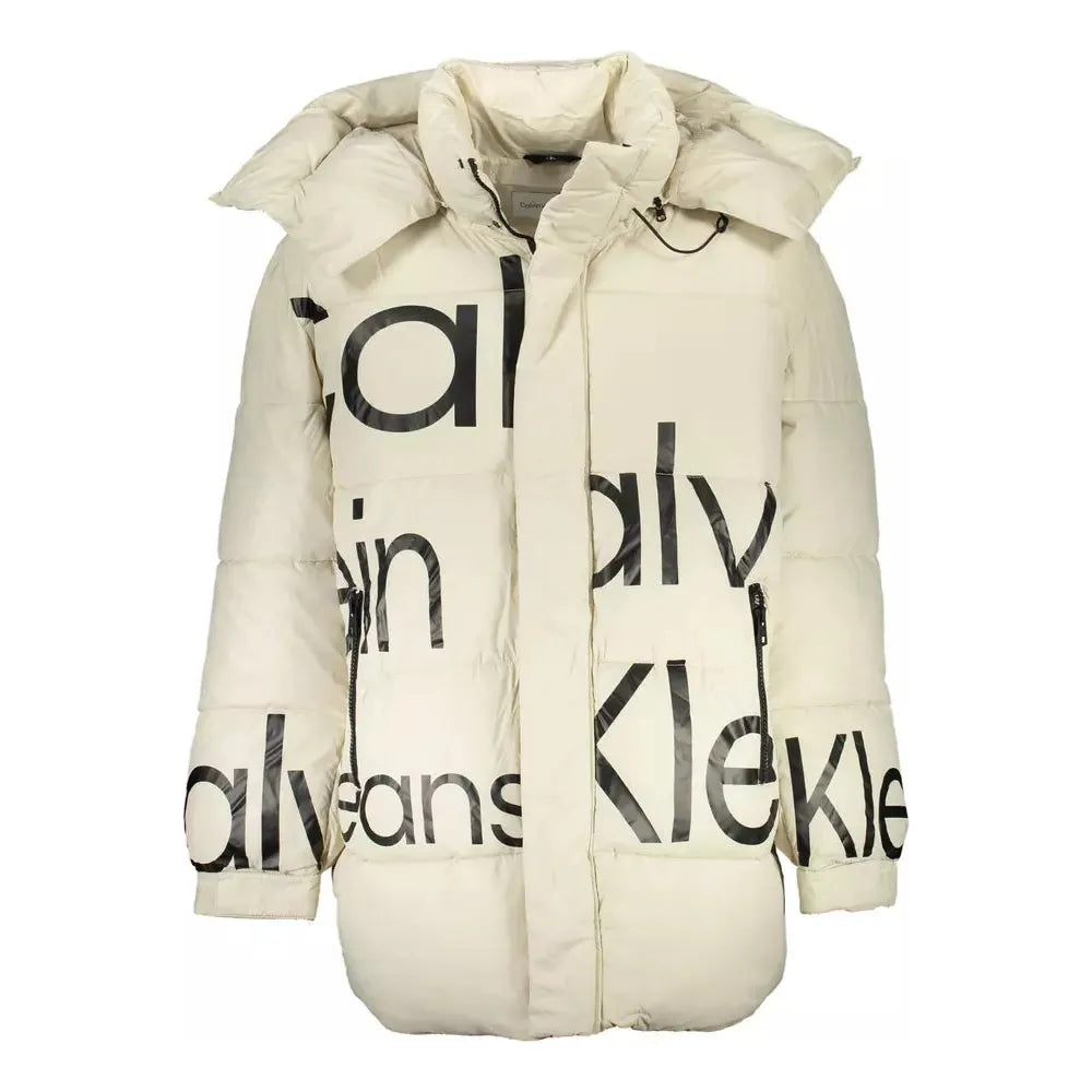 Calvin Klein Elegant Beige Long-Sleeved Jacket with Removable Hood Calvin Klein