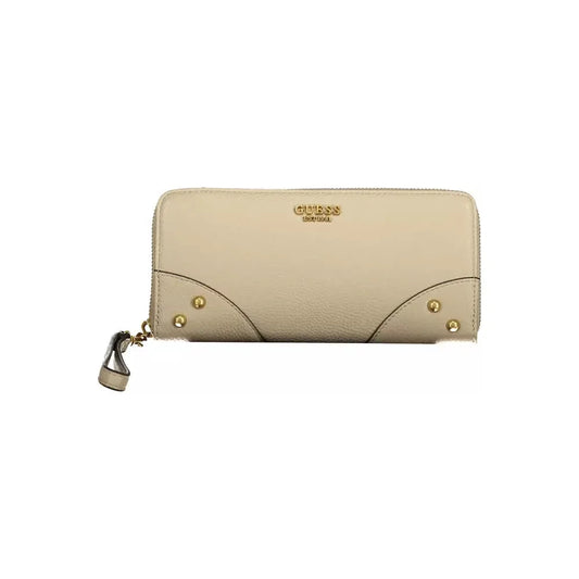 Guess Jeans Beige Chic Zip Wallet with Contrasting Accents Guess Jeans