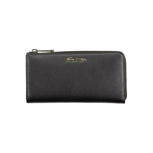 Tommy Hilfiger Elegant Black Polyethylene Wallet with Zip Closure Tommy Hilfiger