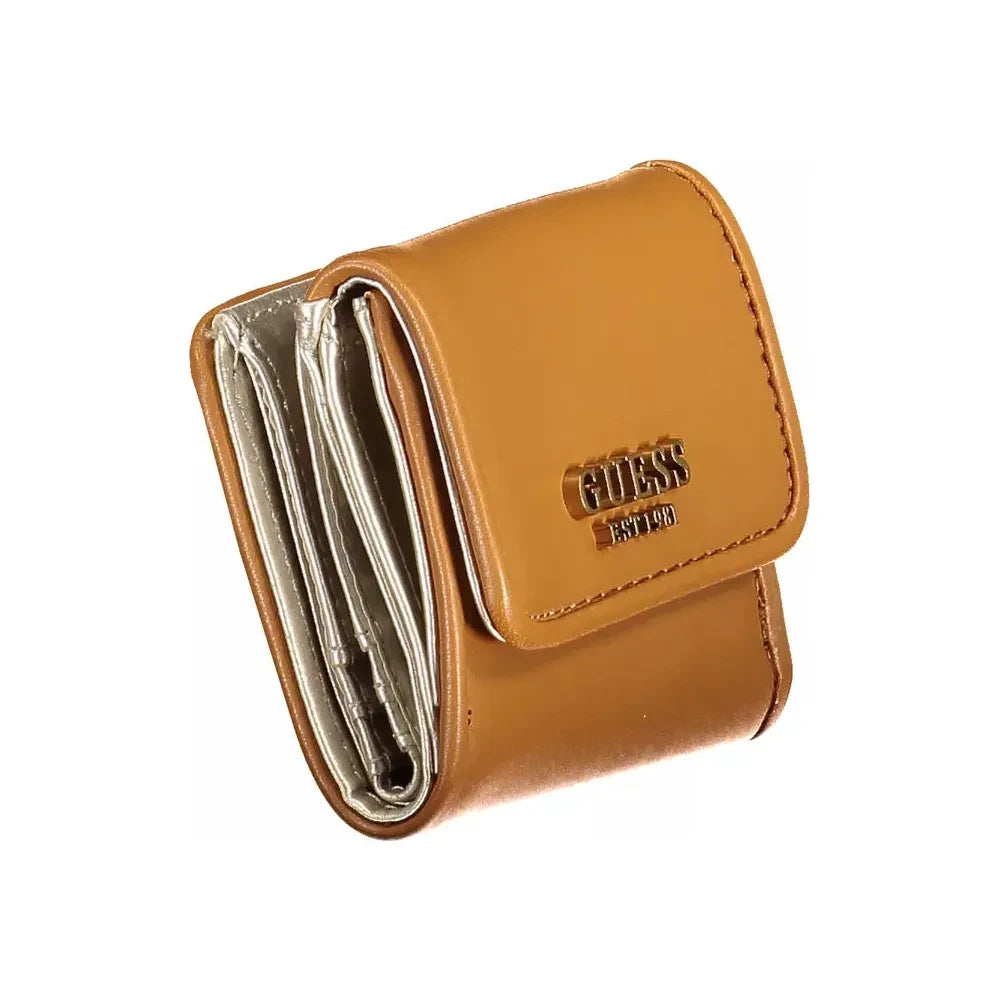 Guess Jeans Chic Brown Snap Wallet with Contrast Detailing Guess Jeans