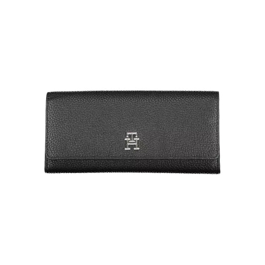 Tommy Hilfiger Elegant Black Tri-Fold Wallet with Snap Closure Tommy Hilfiger