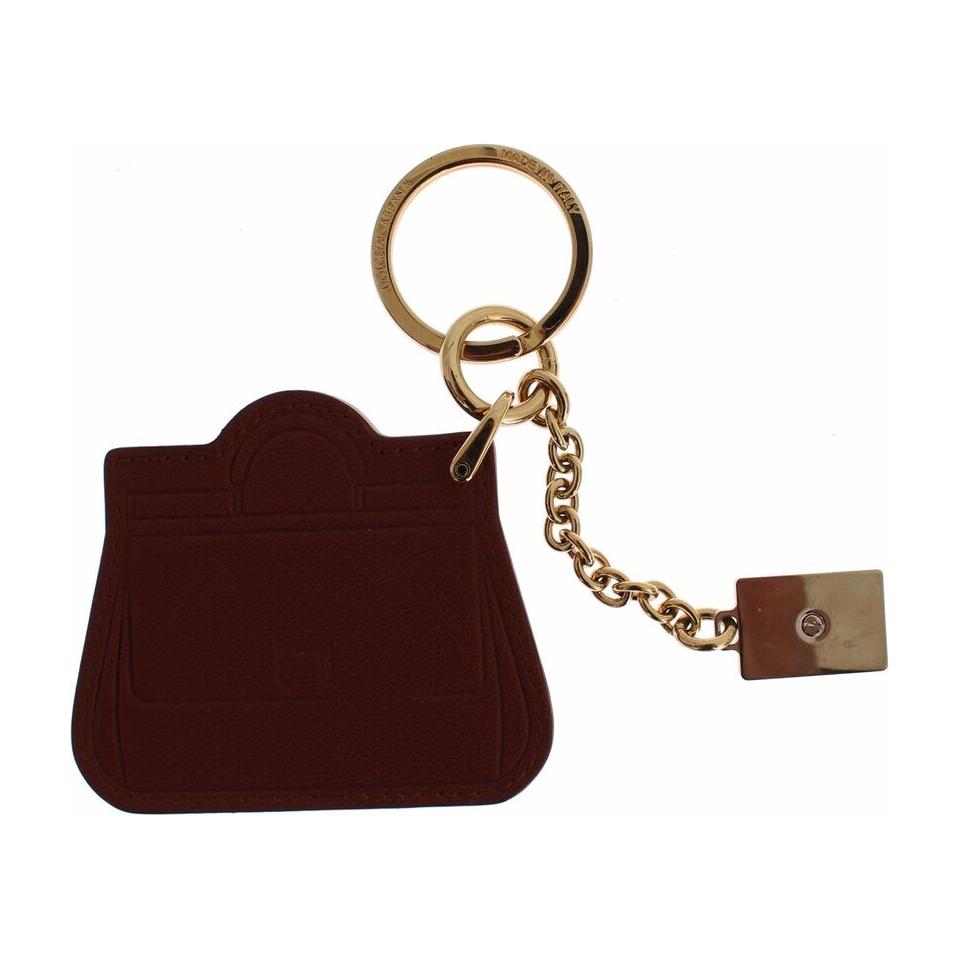 Dolce & Gabbana Elegant Brown Leather Keychain with Gold Detailing Dolce & Gabbana