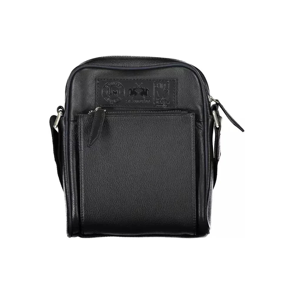 La Martina Black Leather Men Shoulder Bag