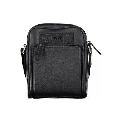 La Martina Black Leather Men Shoulder Bag La Martina