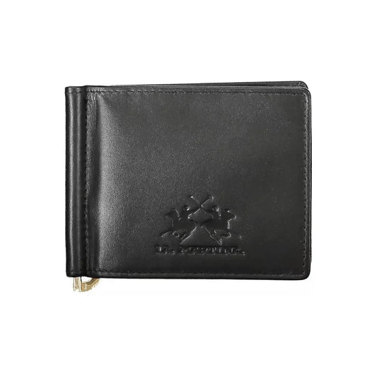 La Martina Sleek Black Leather Money Clip Wallet La Martina