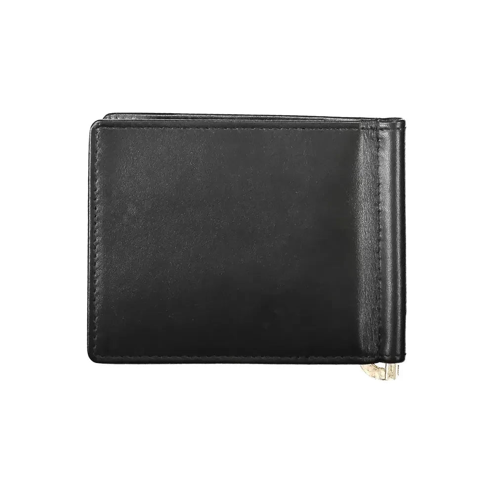 La Martina Sleek Black Leather Money Clip Wallet La Martina