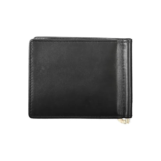 La Martina Sleek Black Leather Money Clip Wallet La Martina