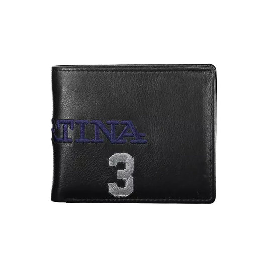 La Martina Elegant Two-Compartment Black Leather Wallet La Martina