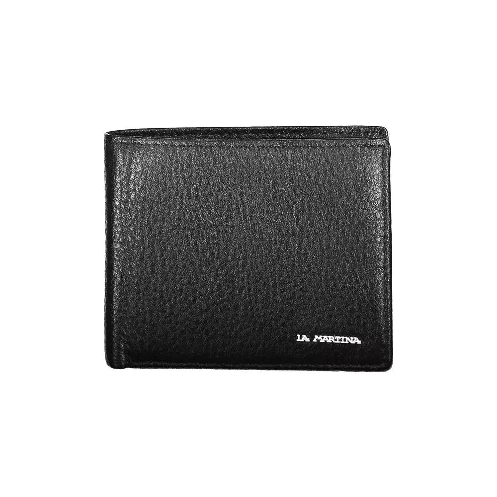 La Martina Sophisticated Black Leather Dual Compartment Wallet La Martina