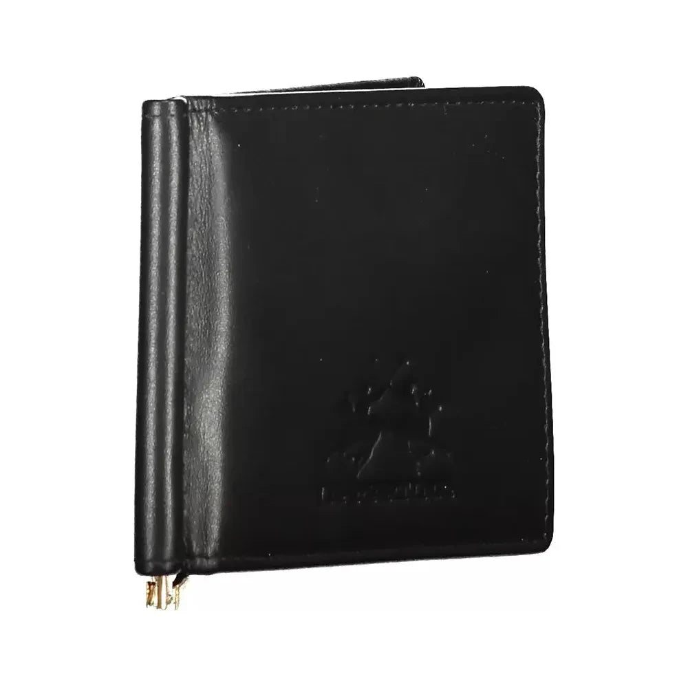 La Martina Sleek Black Leather Money Clip Wallet La Martina