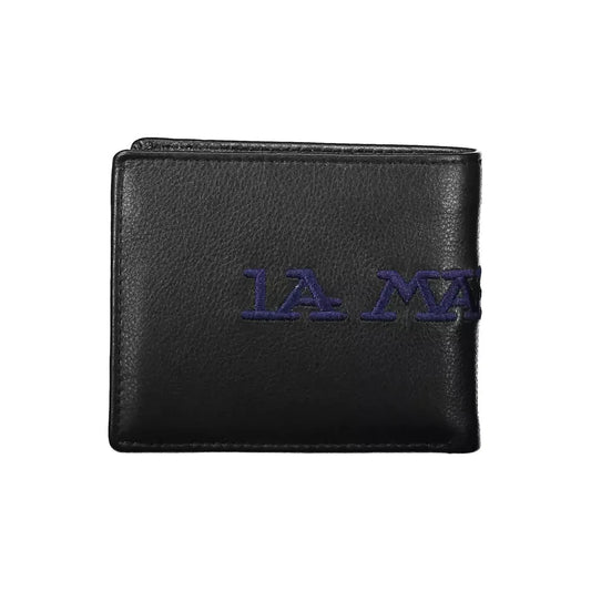 La Martina Elegant Two-Compartment Black Leather Wallet La Martina