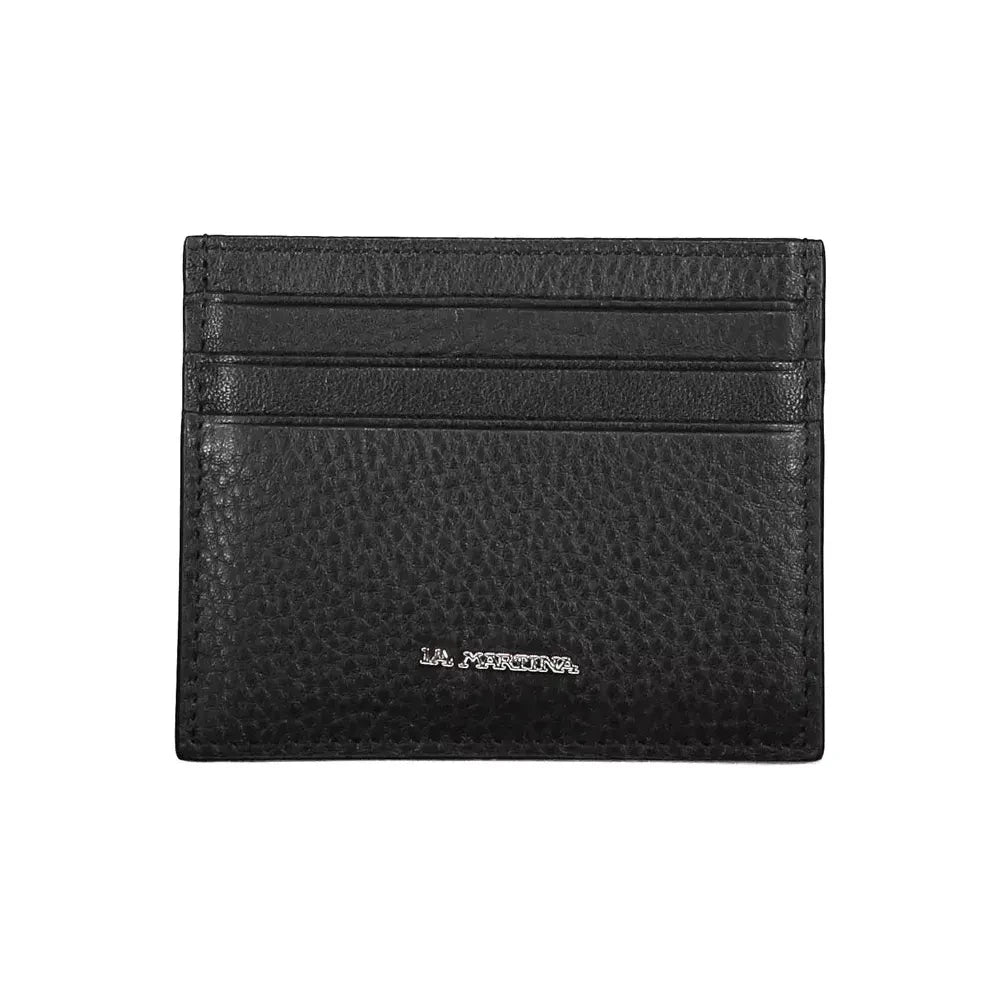 La Martina Sleek Black Leather Card Holder La Martina