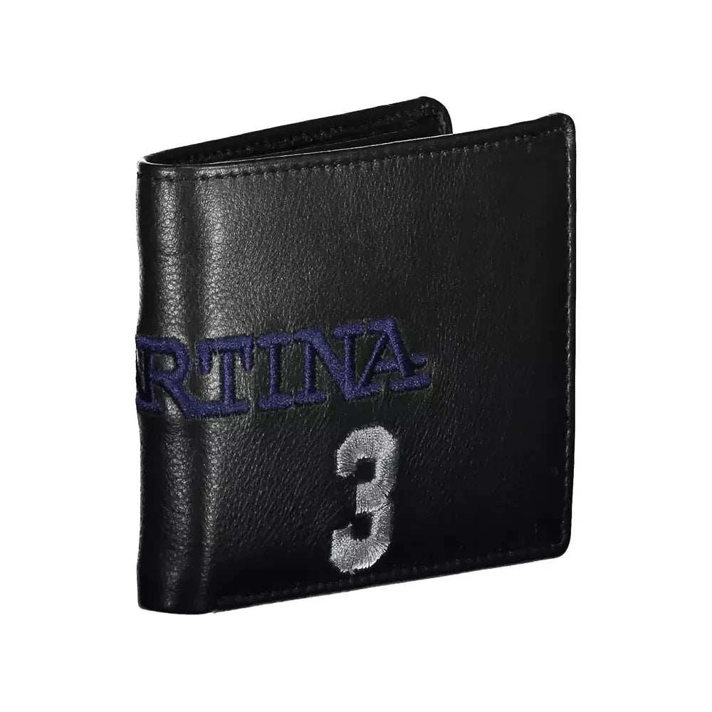 La Martina Elegant Two-Compartment Black Leather Wallet La Martina