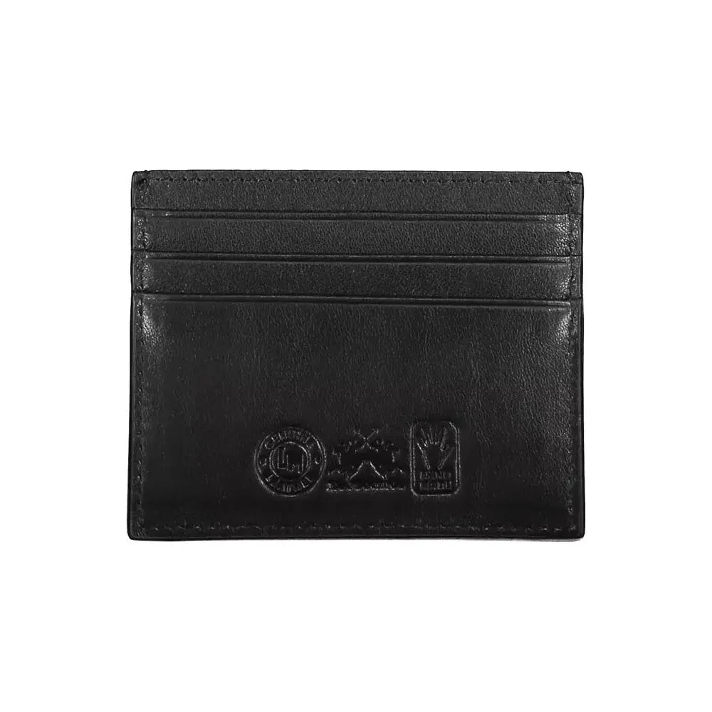 La Martina Sleek Black Leather Card Holder La Martina