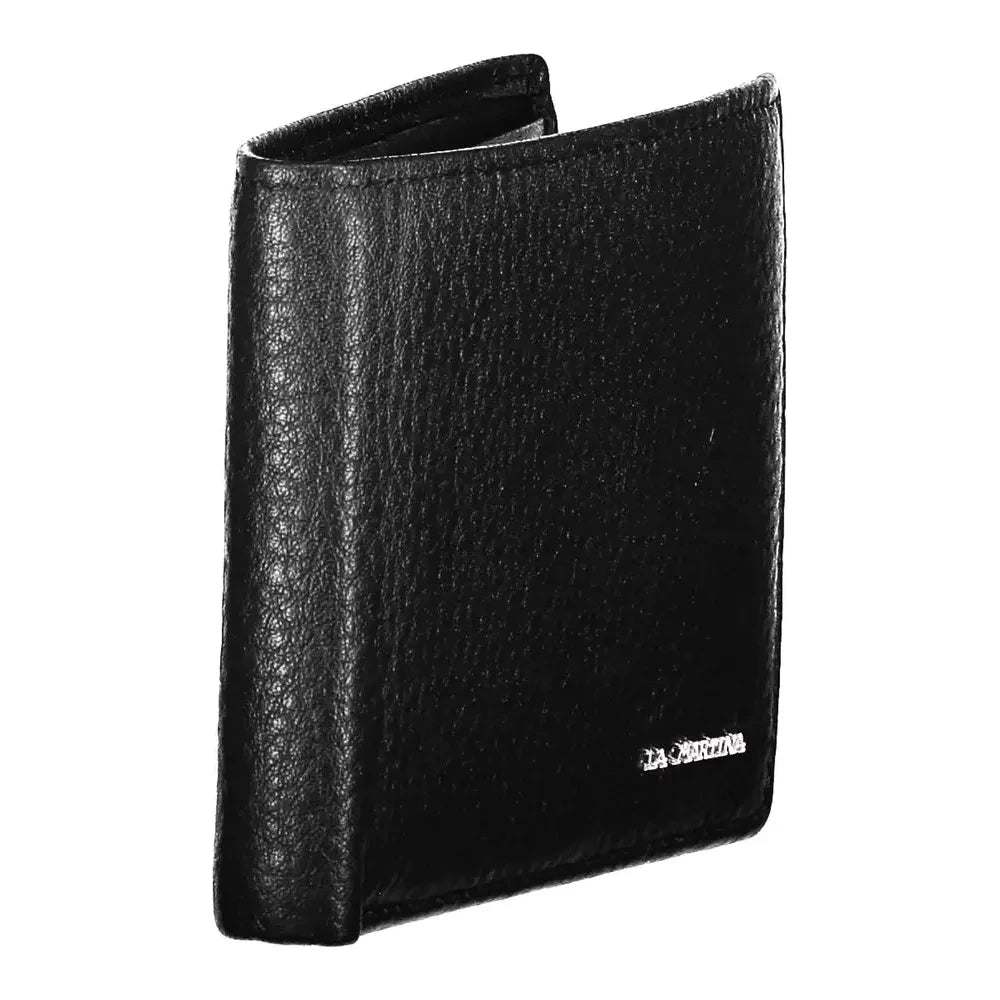 La Martina Sophisticated Black Leather Dual Compartment Wallet La Martina