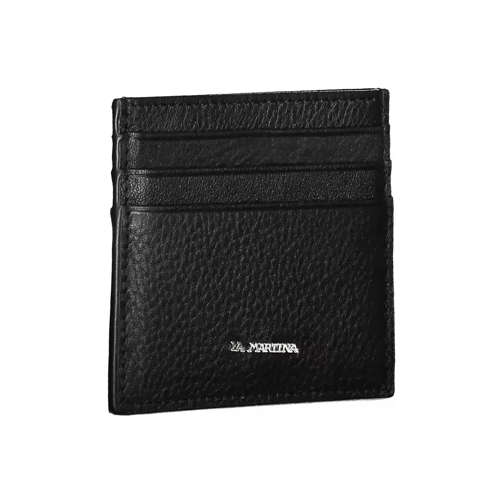 La Martina Sleek Black Leather Card Holder La Martina