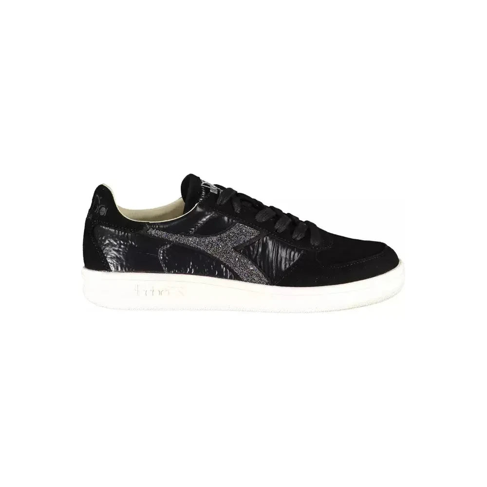 Diadora Elegant Black Sneakers with Swarovski Crystals Diadora