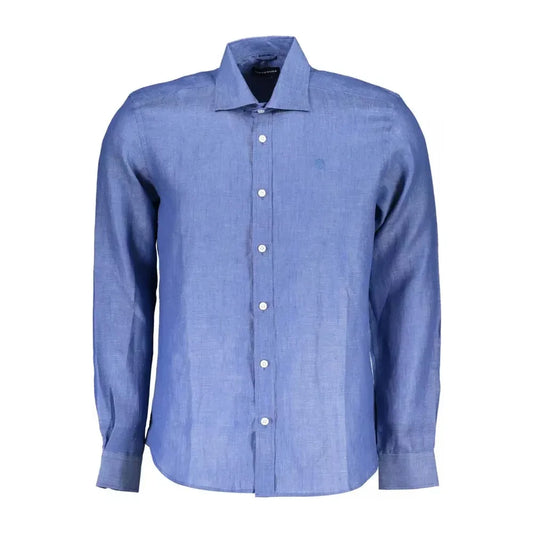 North Sails Elegant Blue Linen Long-Sleeve Shirt North Sails