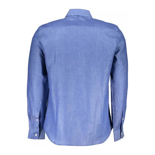 North Sails Elegant Blue Linen Long-Sleeve Shirt North Sails