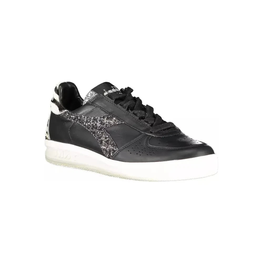 Diadora Sleek Black Leather Sneakers with Contrast Accents Diadora