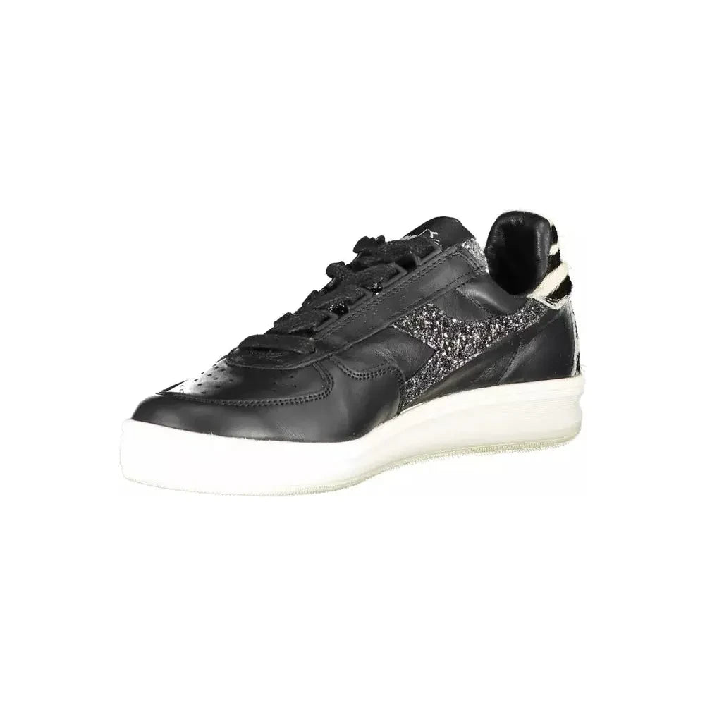 Diadora Sleek Black Leather Sneakers with Contrast Accents Diadora