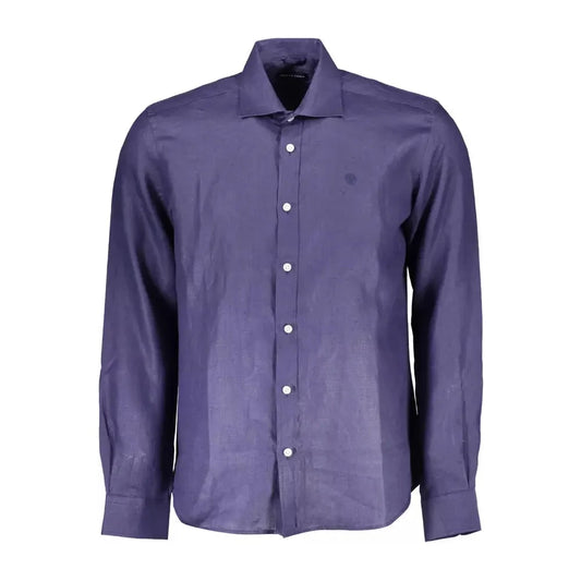 North Sails Elegant Blue Linen Long-Sleeve Shirt North Sails