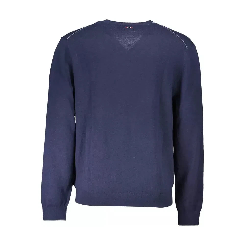 Napapijri Elegant Blue Wool V-Neck Sweater Napapijri