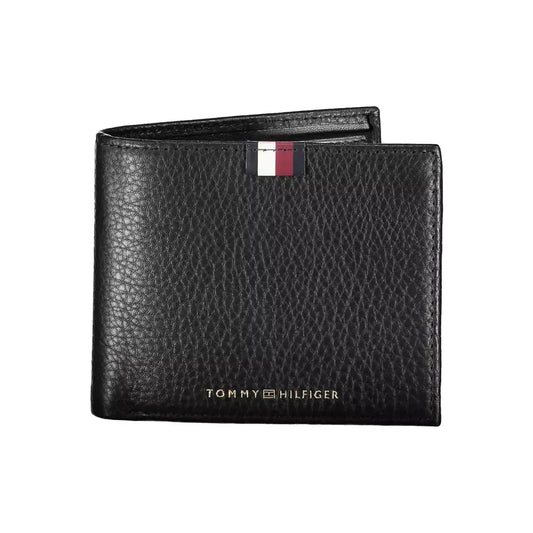 Tommy Hilfiger Elegant Black Leather Wallet with Contrast Details Tommy Hilfiger