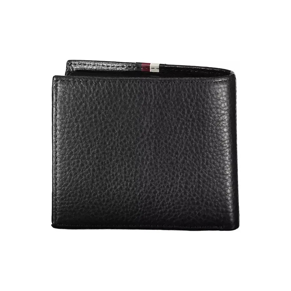 Tommy Hilfiger Elegant Black Leather Wallet with Contrast Details Tommy Hilfiger