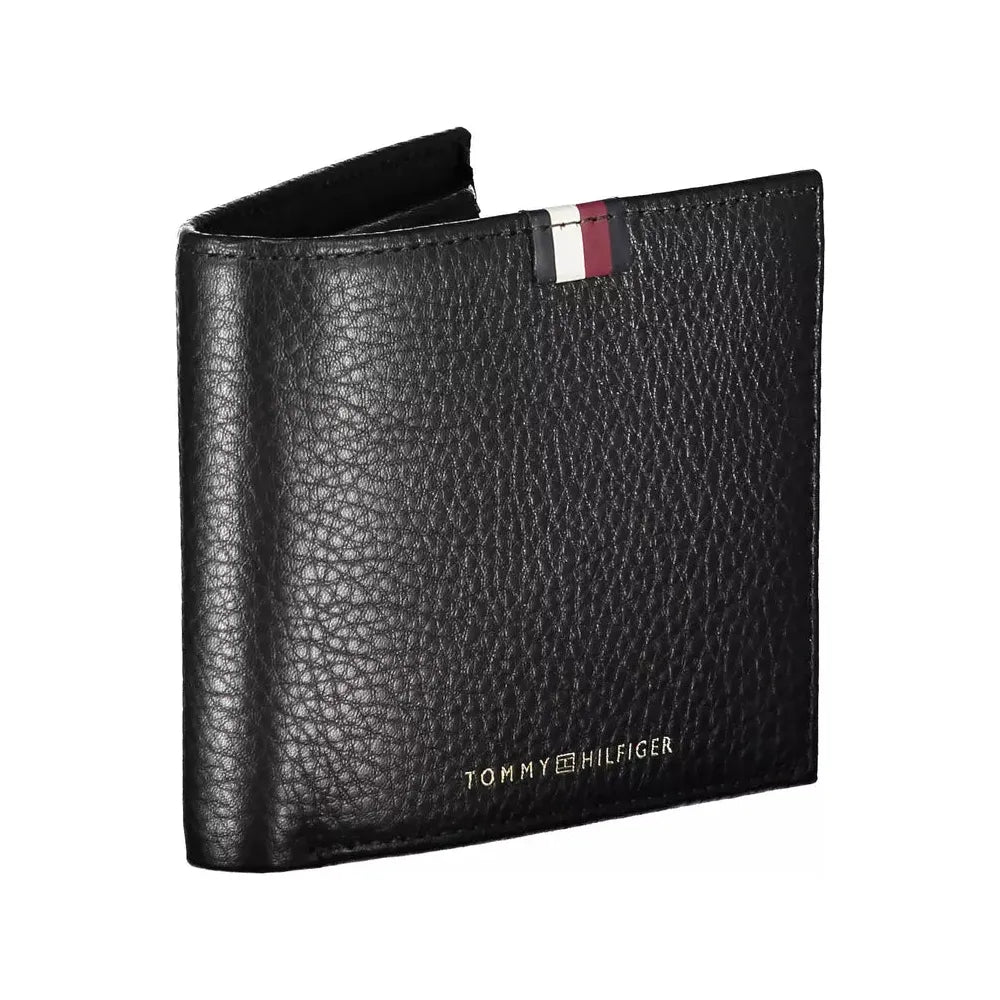 Tommy Hilfiger Elegant Black Leather Wallet with Contrast Details Tommy Hilfiger