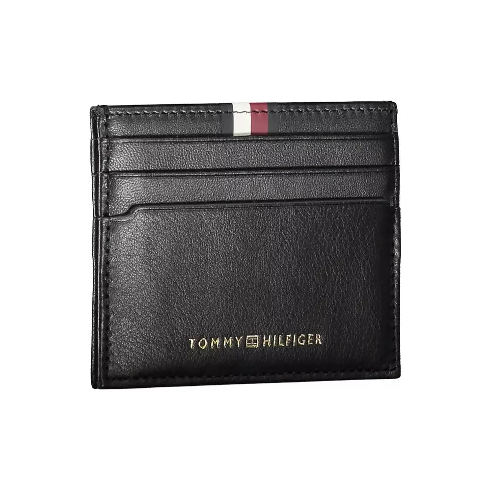 Tommy Hilfiger Sleek Black Leather Card Holder with Contrasting Detail Tommy Hilfiger