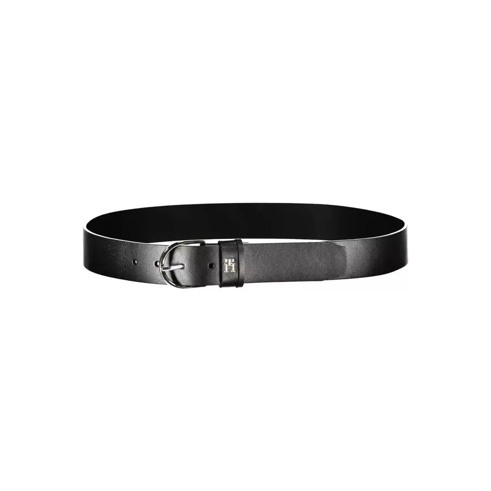 Tommy Hilfiger Elegant Black Leather Belt with Metal Buckle Tommy Hilfiger