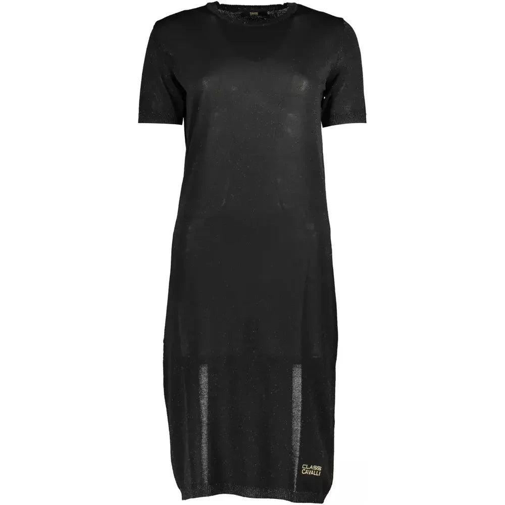 Cavalli Class Chic Black Embroidered Short Sleeve Dress Cavalli Class