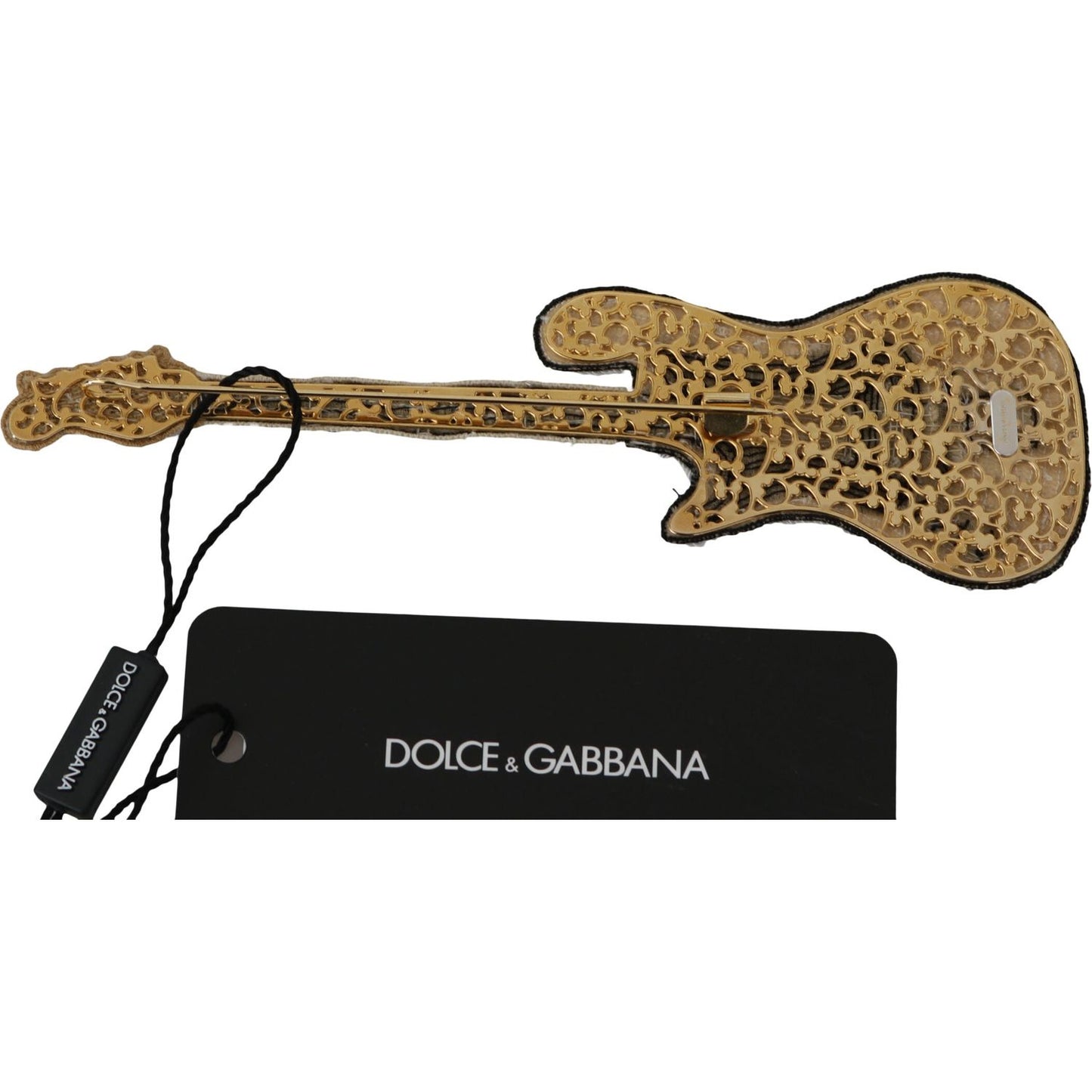 Dolce & Gabbana Gold Sequined Guitar Pin Brooch Brooch Dolce & Gabbana