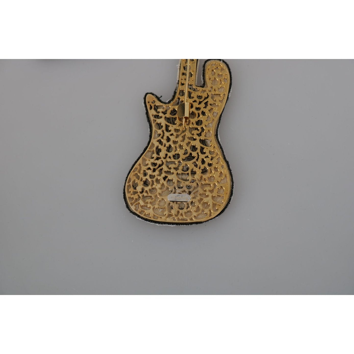 Dolce & Gabbana Gold Sequined Guitar Pin Brooch Dolce & Gabbana