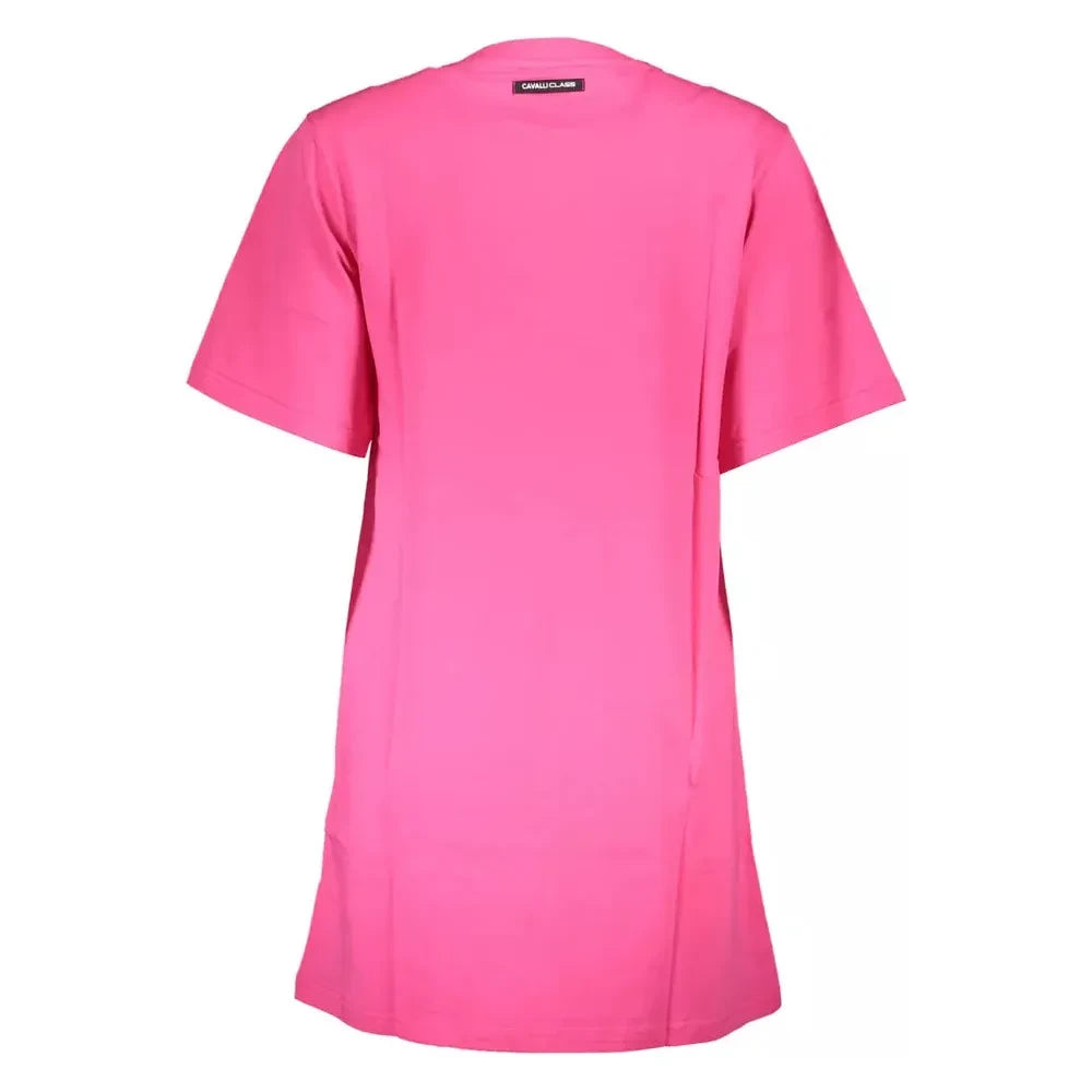 Cavalli Class Elegant Pink Cotton Dress with Chic Print Cavalli Class