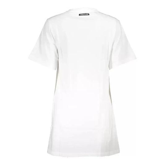 Cavalli Class Chic White Cotton Dress with Iconic Print Cavalli Class