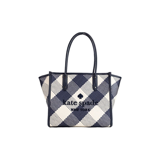 Kate Spade Ella Gingham Blazer Blue Oversized Woven Shoulder Tote Bag Purse Kate Spade