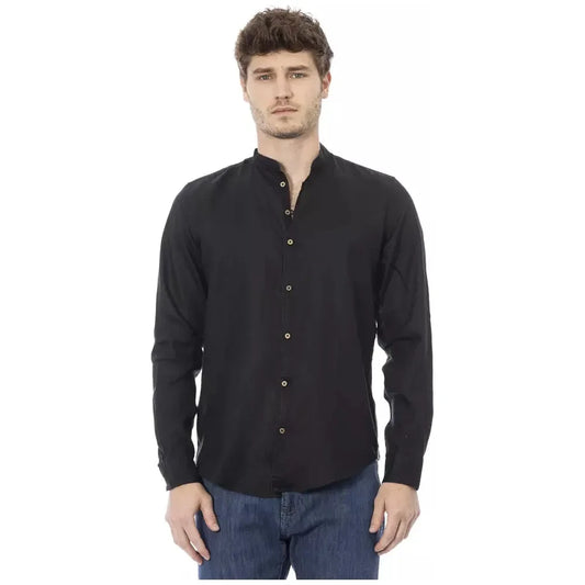 Baldinini Trend Black Lyocell Men Shirt Baldinini Trend