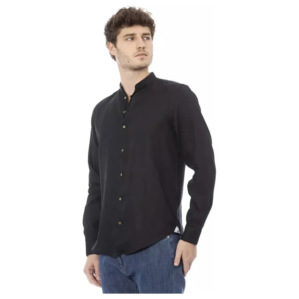 Baldinini Trend Black Lyocell Men Shirt Baldinini Trend