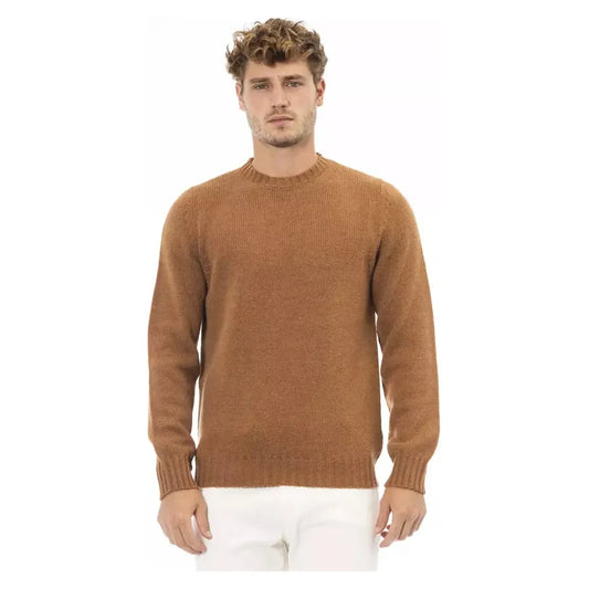 Alpha Studio Beige Alpaca Leather Men Sweater Alpha Studio