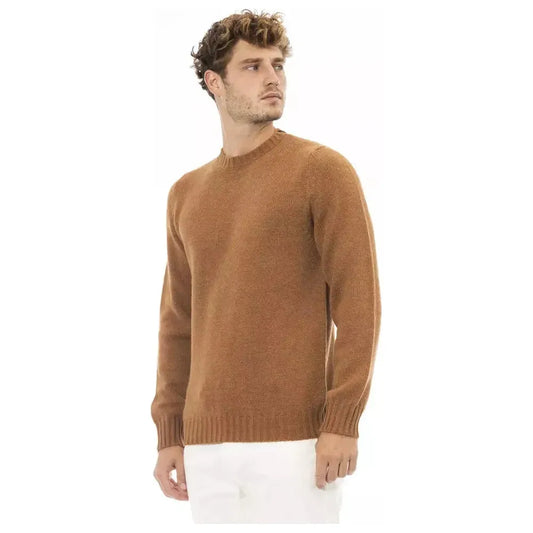 Alpha Studio Beige Alpaca Leather Men Sweater Alpha Studio