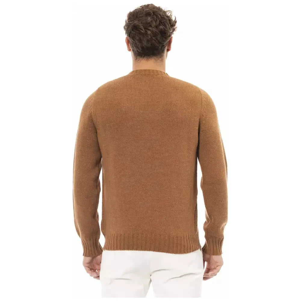 Alpha Studio Beige Alpaca Leather Men Sweater Alpha Studio